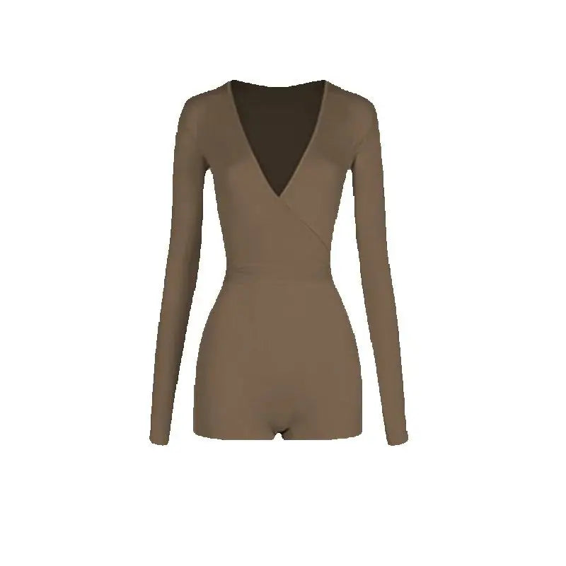 Women's Black, Pink, Ivory Long Sleeve V-Neck Wrap Bodysuit with Ruffled Tulle & Satin Tie Skirt for Latin Ballroom Dance