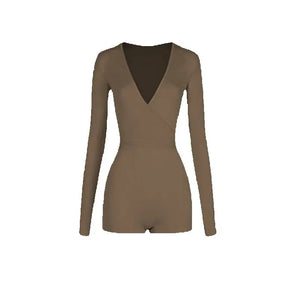 Women's Black, Pink, Ivory Long Sleeve V-Neck Wrap Bodysuit with Ruffled Tulle & Satin Tie Skirt for Latin Ballroom Dance