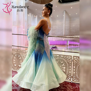 Women's Competition Ballroom Dance Dress With Feather Trim For Performance