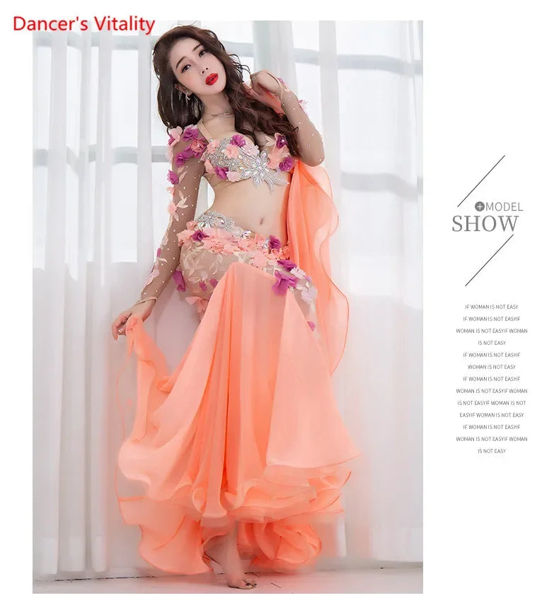 Professional Custom Made Belly Dance Performance Service Women 2018 New Sexy Fashion Suit Luxury Bra+Sexy Long Skirt 2pcs