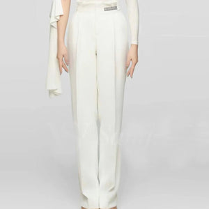 Women's Black & White One-Shoulder Ruched Latin Dance Dress with Flowing Sleeves