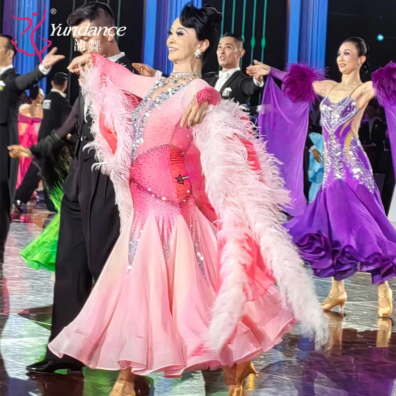 Women's Ballroom Waltz Dance Dress With Rhinestones Multicolor For Competition