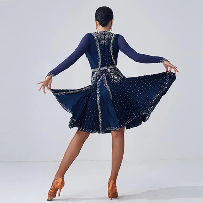 Women's And Girls Latin Ballroom Competition Dress With Rhinestones Chinese Style For Performance
