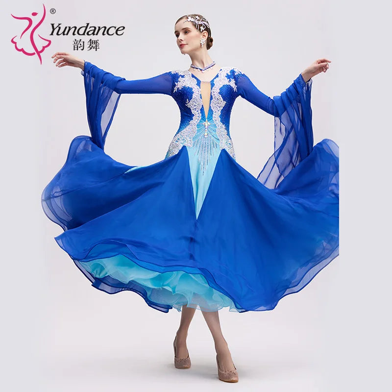 Women's International Standard Ballroom Dance Dress With Ombre Fabric For Competition