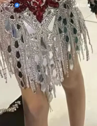 Dance Dress Women's Gold Mirrored Sequin One-Shoulder Latin Ballroom