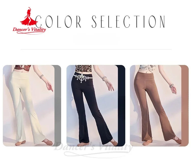 Women's Black Flare Dance Pants with Rhinestone Waistband, Belly Dance/Latin Dance Performance Trousers