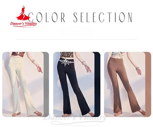 Women's Black Flare Dance Pants with Rhinestone Waistband, Belly Dance/Latin Dance Performance Trousers