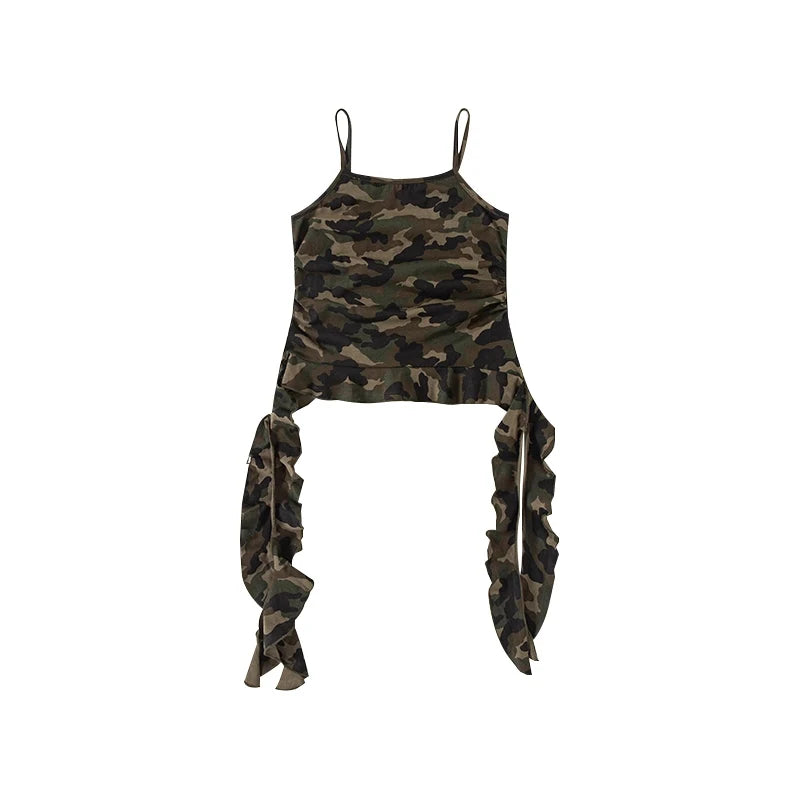 Kids Girls Camouflage Cami Top Black White Print Cargo Pants Hip Hop Dance Costume