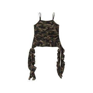 Kids Girls Camouflage Cami Top Black White Print Cargo Pants Hip Hop Dance Costume