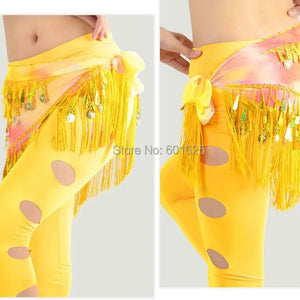 Belly Dance Hip Scarf, Women's Blue Tie-Dye Fringe & Sequin Coin Belt, Asymmetrical Tassel Skirt for Tribal Fusion & Practice