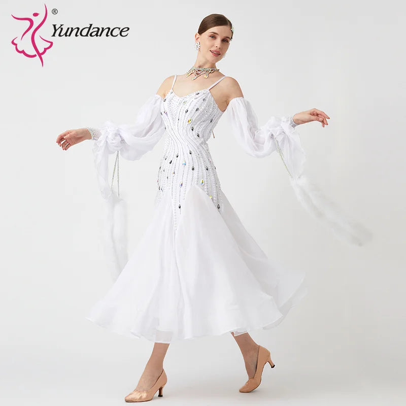 Women's Standard Ballroom Waltz Dress With Rhinestones in Multicolor for Competition
