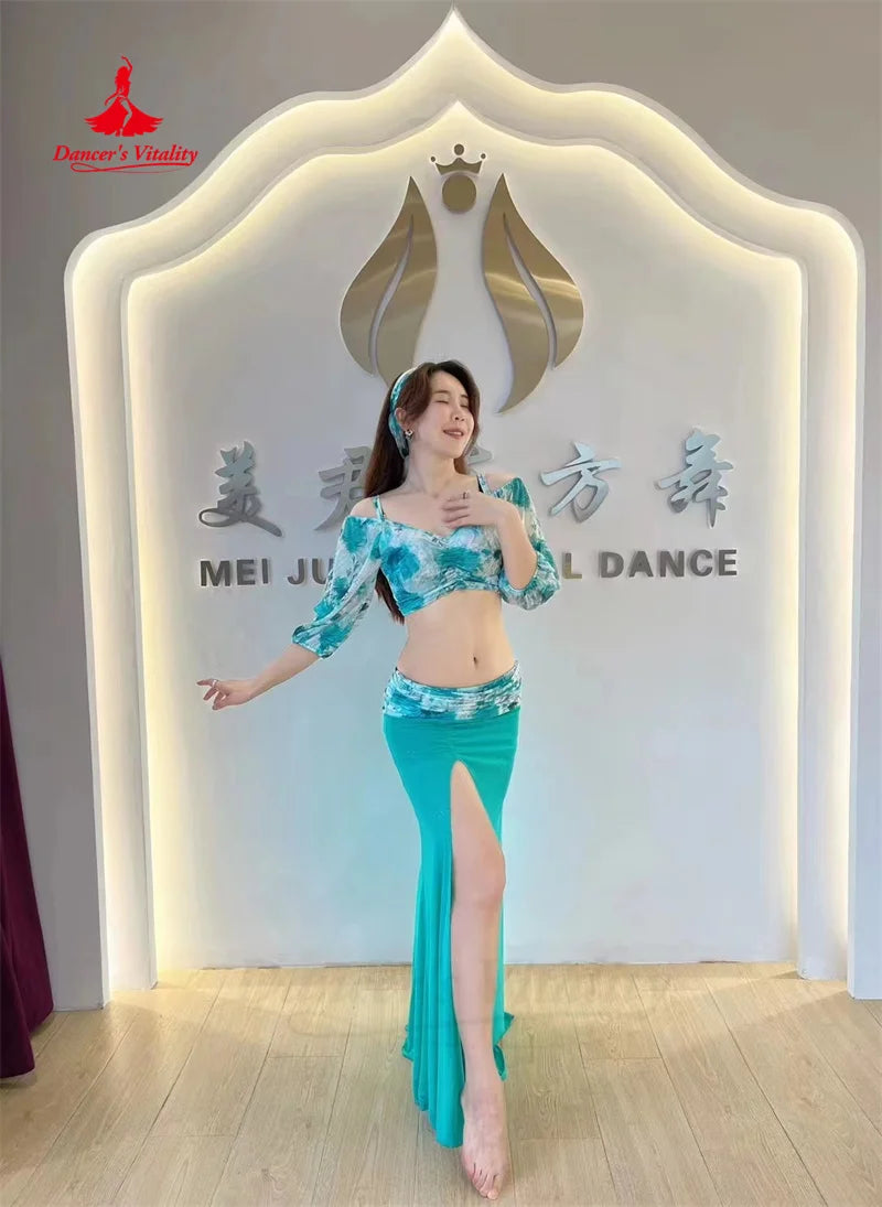 Women's Pink Floral Crop Top & Slit Skirt Belly Dance Costume