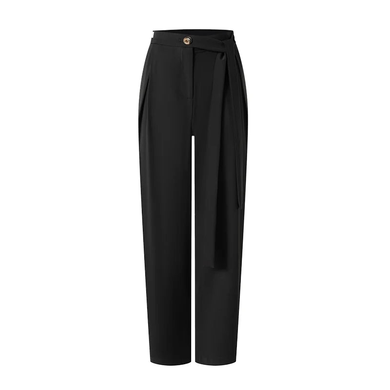 Women's Dark Mauve High-Waisted Pleated Tapered Dance Pants with Tie-Waist