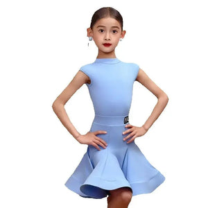 Girls Latin Dance Dress Red, Green, Black, Blue Sleeveless with Ruffled Skirt