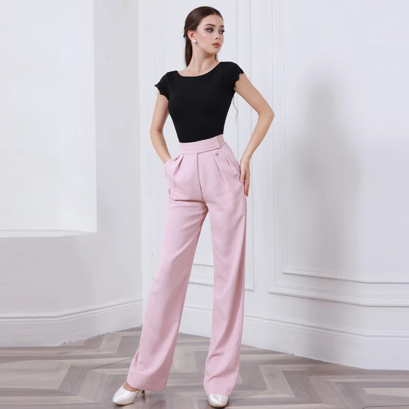 Women's Pink High-Waisted Wide Leg Ballroom Dance Pants