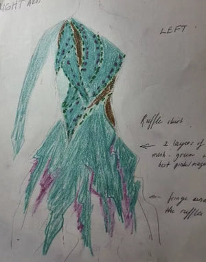 Dance Dress Women's Teal Mesh Ruffle Skirt with Magenta Fringe, Embellished Bodice