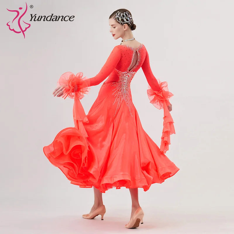 Women's Standard Ballroom Waltz Dress With Rhinestones Multi-Color For Competition