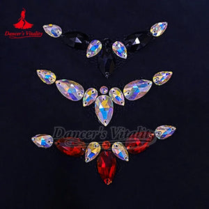 Rhinestone Applique, Unisex, AB Color, Teardrop & Round Sew-on Crystals, Dance Costume Embellishment