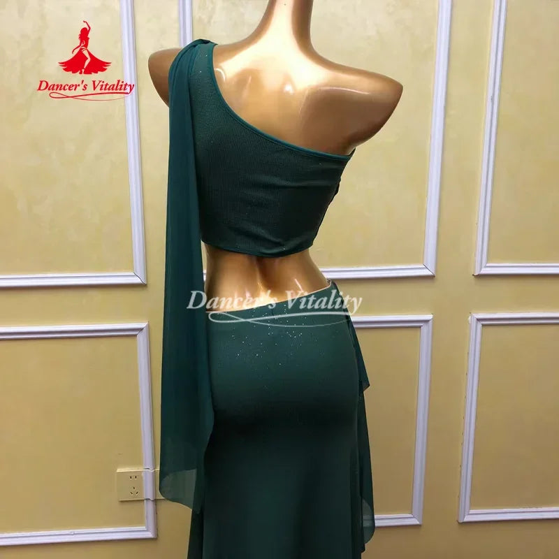 BellyDance Practice Suit Women Customized Sexy Off Shoulder Top+Split Long Skirt 2pcs Oriental Dance Professional Training Set