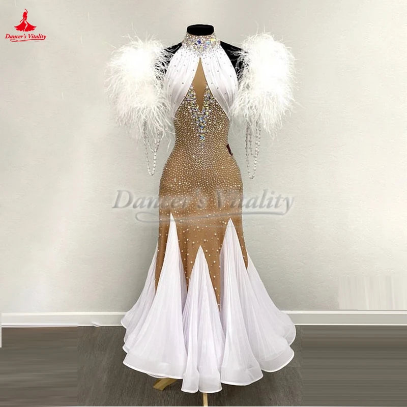 Ballroom Dance Wrap-Hip Pleated Dress For Adults, Teens, and Kids Waltz Foxtrot Tango Competition