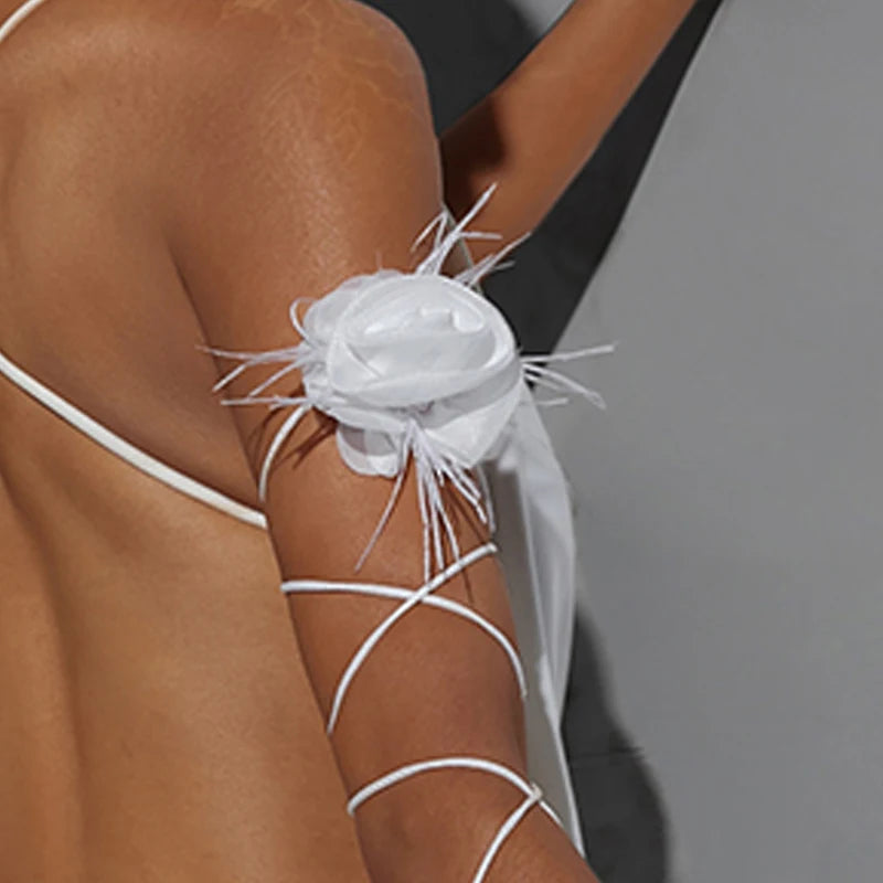 Women's Black Choker Feathered Rose, Pink Hip Feathered Rose, Burgundy Hip Feathered Rose, White Armband Feathered Rose Latin Dance Accessory