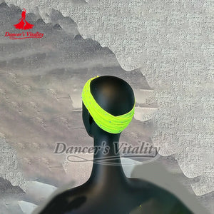 Dance Headband Women's Fluorescent Yellow Rhinestone Knot Turban Headband for Latin Ballroom Dance