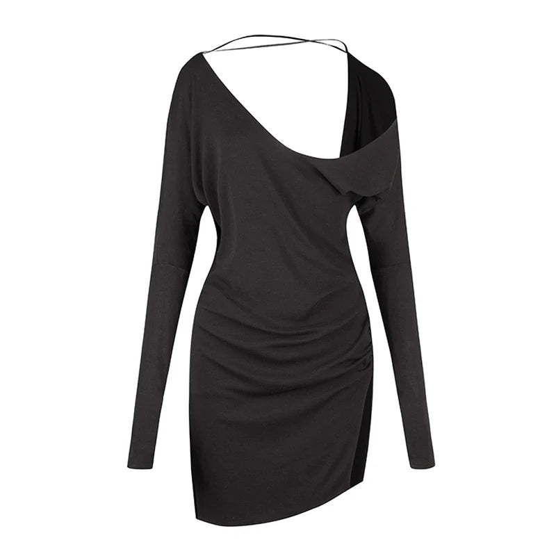 Women's Black Halter Neck Dolman Sleeve Fringe Hem Latin Dance Dress