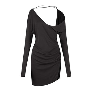 Women's Black Halter Neck Dolman Sleeve Fringe Hem Latin Dance Dress