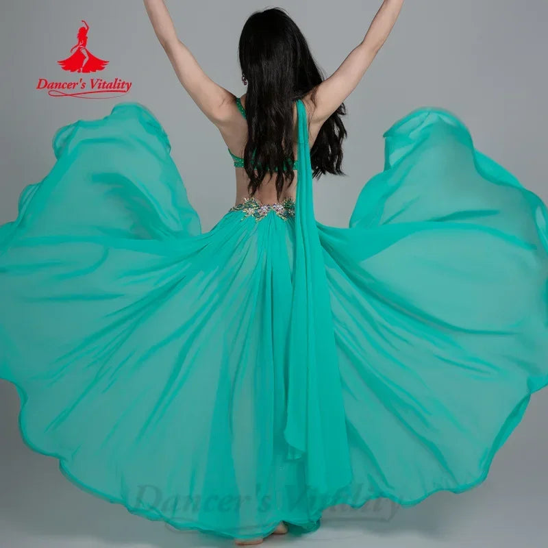 Belly Dance Set Women's Customized Exquisite Pearl Bra+Sexy Split Long Skirt 2pcs Belly Dancer Professional Performance Costume