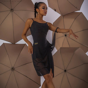 Women's Blue Ruched Draped Mesh Latin Dance Dress