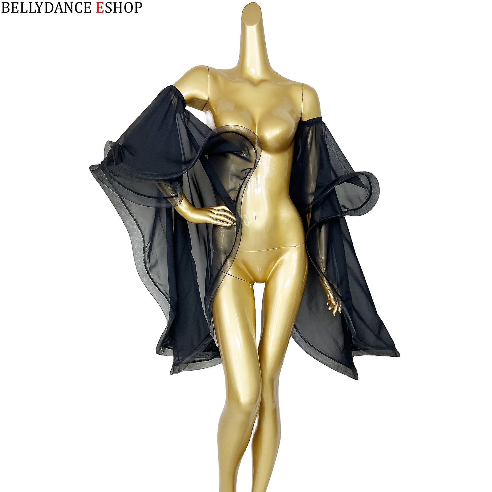 Belly Dance Women's Black Sheer Chiffon Long Sleeve Shrug Top, Belly Dance