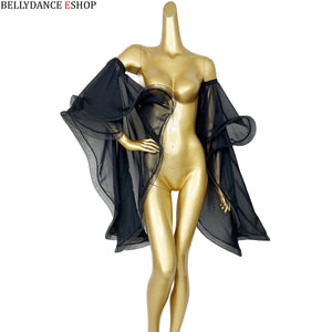 Belly Dance Women's Royal Blue Chiffon Ruffle Sleeve Top, Performance Wear