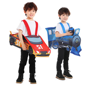 Kids' Red Race Car, Yellow School Bus, Blue Train Carrier Costume for Playtime