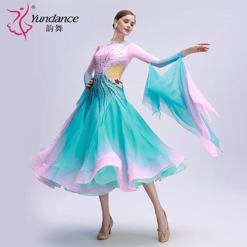 Women's International Standard Ballroom Dance Dress With Ombre Chiffon For Competition