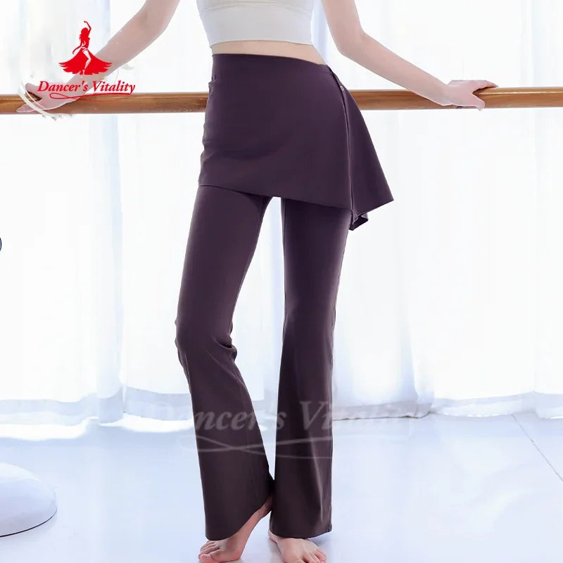 Women's Belly Dance High-Waisted Bell-Bottom Pants And Hip Scarf 2-Piece Set For Adult Practice