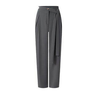 Women's Dark Mauve High-Waisted Pleated Tapered Dance Pants with Tie-Waist