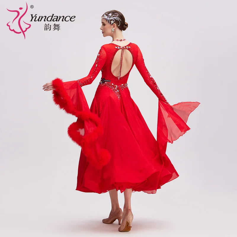 Women's Standard Ballroom Dance Dress Chiffon Red For Stage Performance