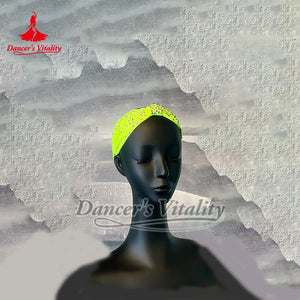 Dance Headband Women's Fluorescent Yellow Rhinestone Knot Turban Headband for Latin Ballroom Dance