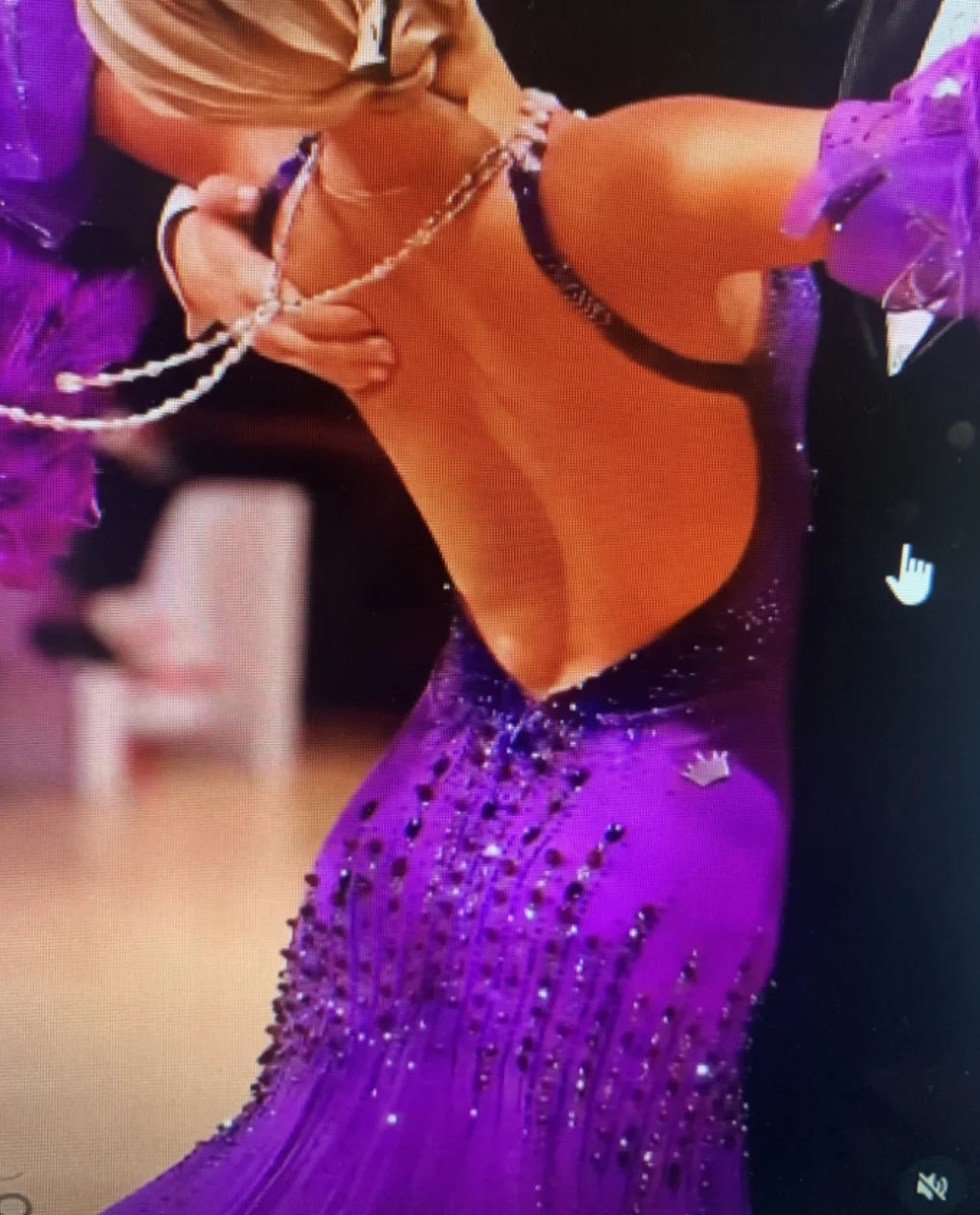 Women's Purple Sequin & Feather Ballroom Dance Gown