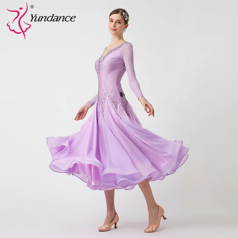 Women's Standard Ballroom Waltz Dance Dress With Rhinestones Multicolor For Competition