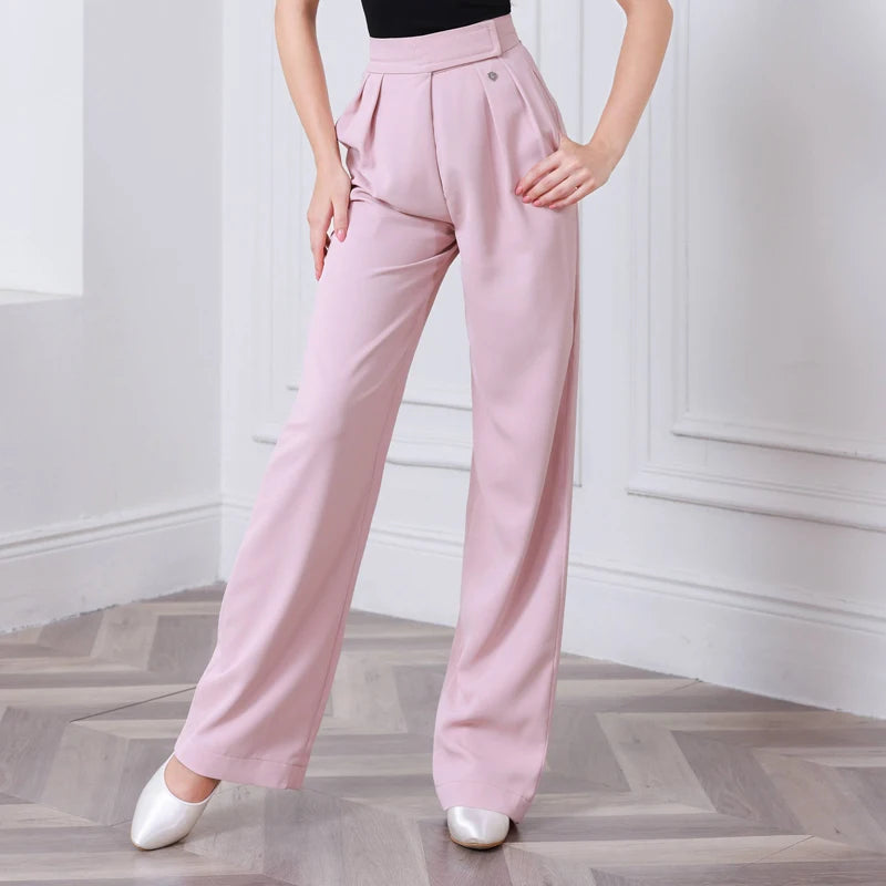 Women's Pink High-Waisted Wide Leg Ballroom Dance Pants