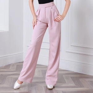 Women's Pink High-Waisted Wide Leg Ballroom Dance Pants