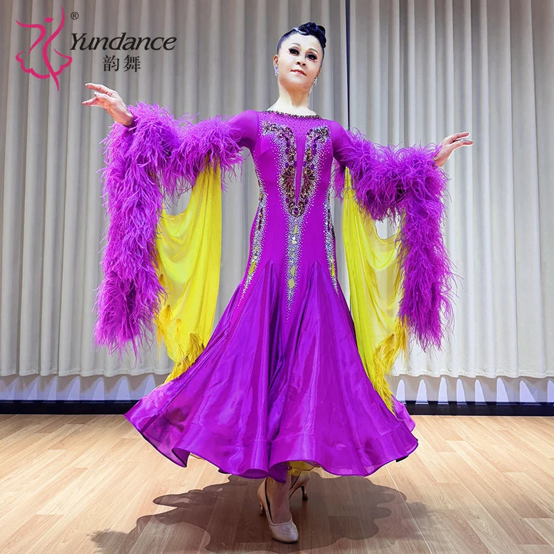 Women's International Standard Ballroom Dance Dress Satin Chiffon For Competition