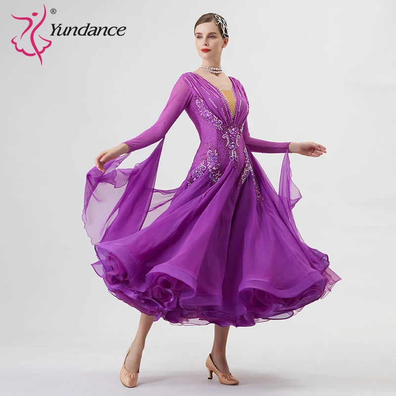 Women's Ballroom Standard Waltz Dress With Rhinestones Multicolor For Competition