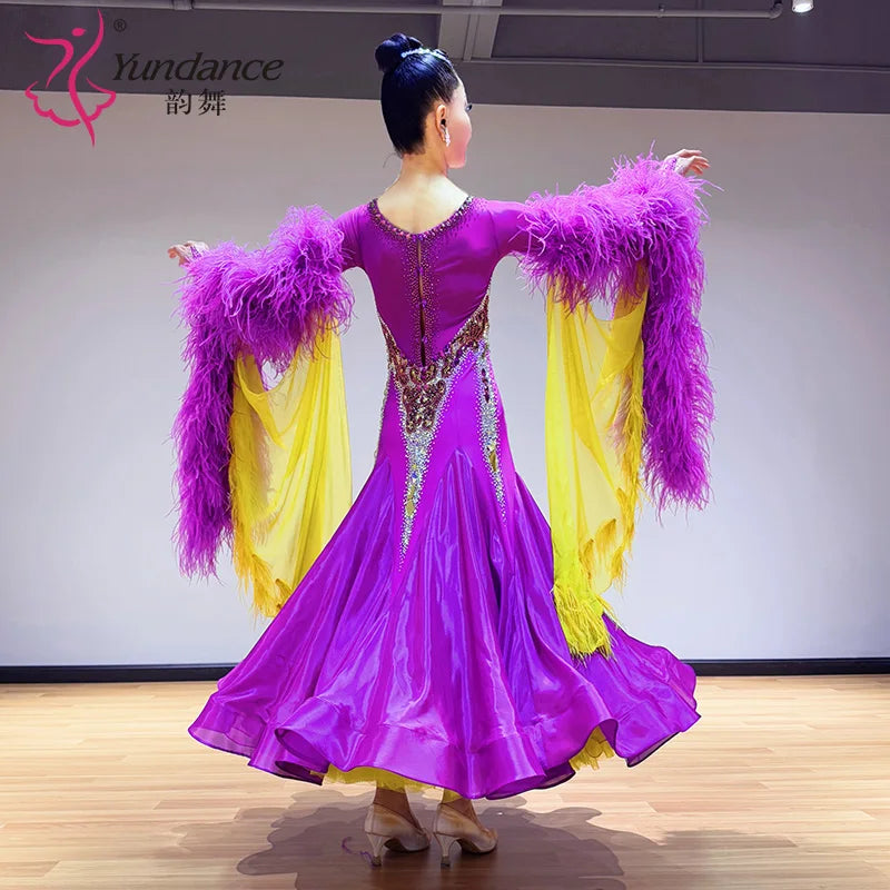 Women's International Standard Ballroom Dance Dress Satin Chiffon For Competition