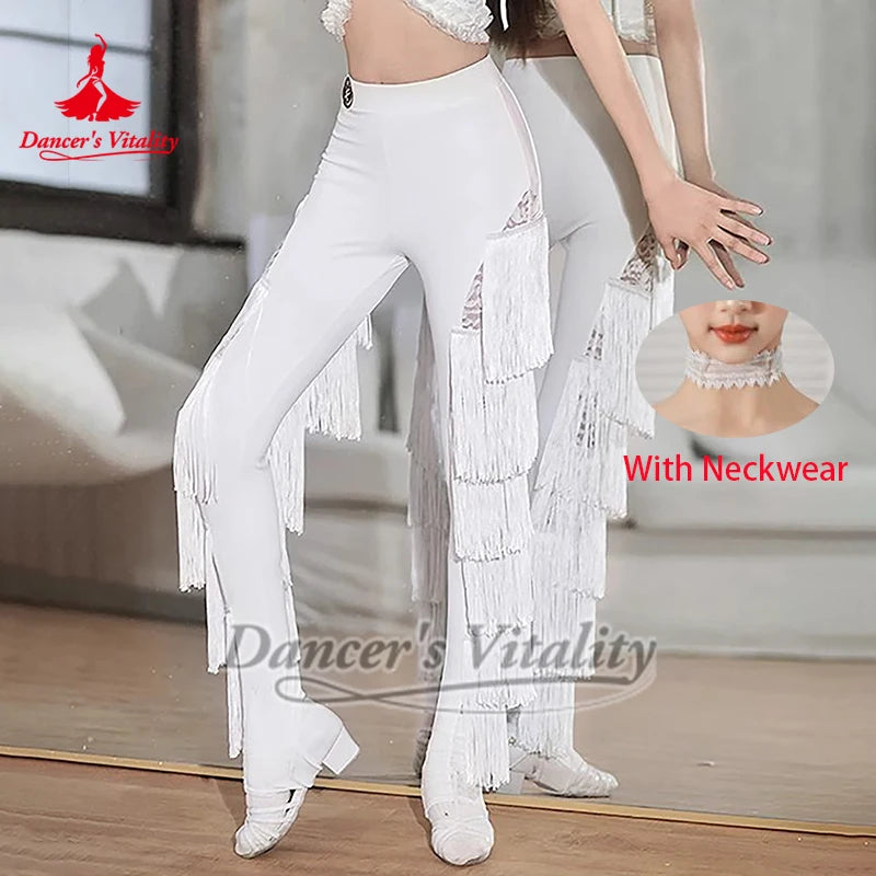 Women's White Lace Ruffled Crop Top Latin Dance Bra, Women's Black Sequin Lace Camisole Latin Dance Top