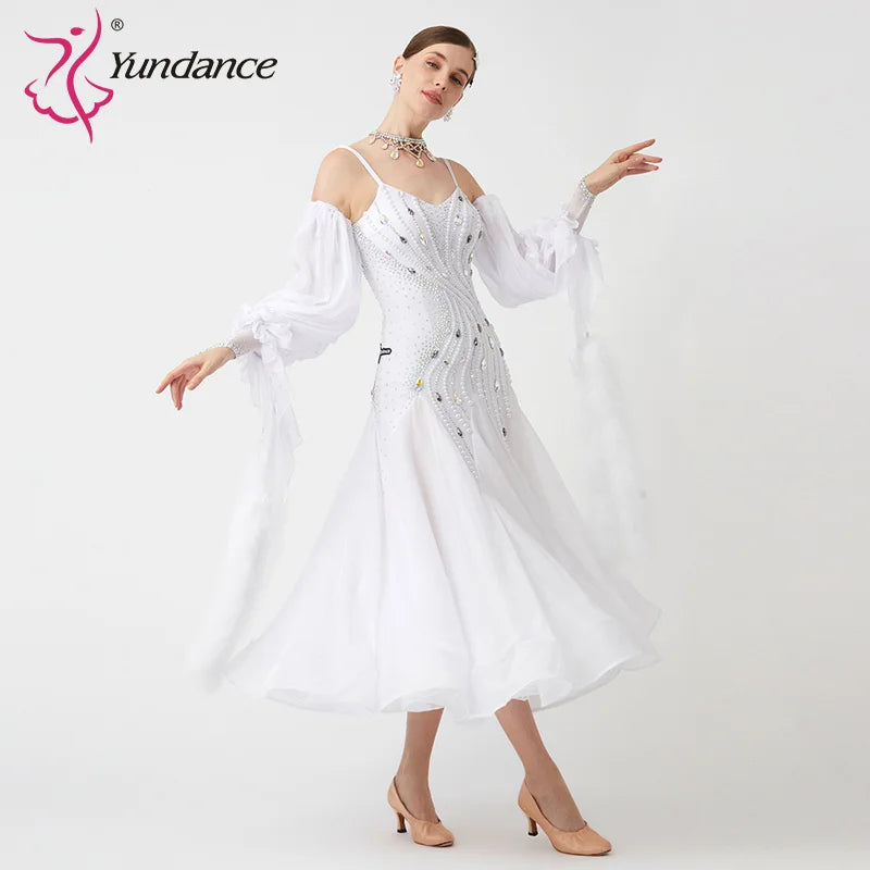 Women's Standard Ballroom Waltz Dress With Rhinestones in Multicolor for Competition