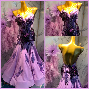 Ballroom Dance Dress Women's Lavender Sequin & Feather Embellished Standard Smooth Gown