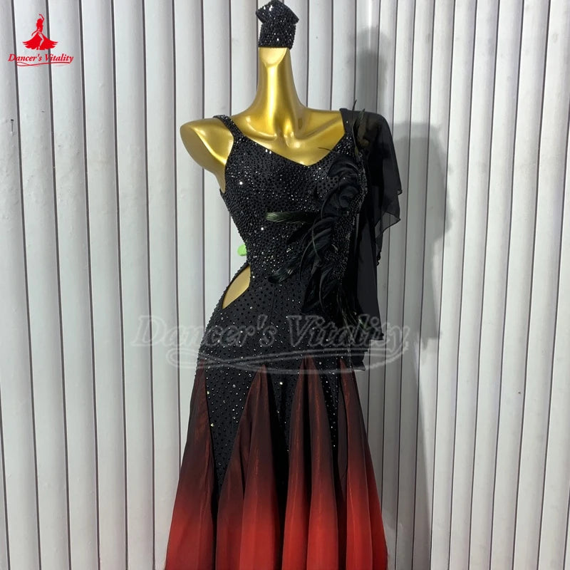 Women's Standard Ballroom Dance Dress With Full Swing Skirt For Competition