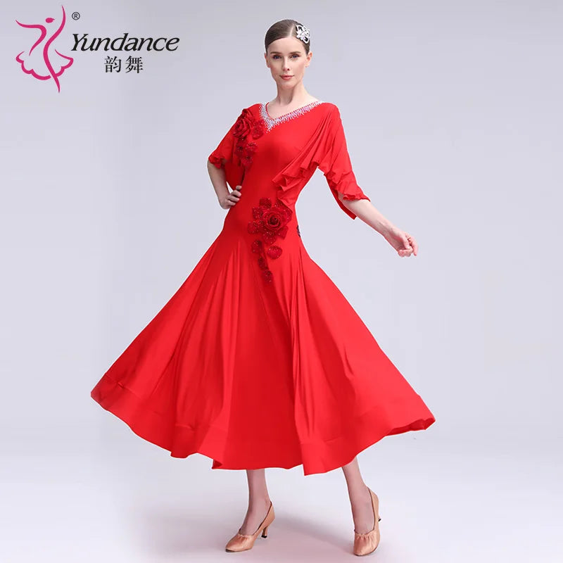 Women's Ballroom Standard Dance Dress Spandex Red For Practice And Training